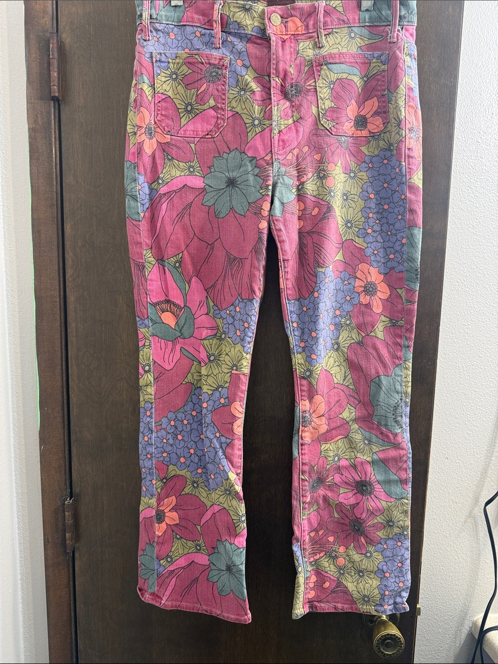 MOTHER Pink Multi Floral Boot-Cut Pants